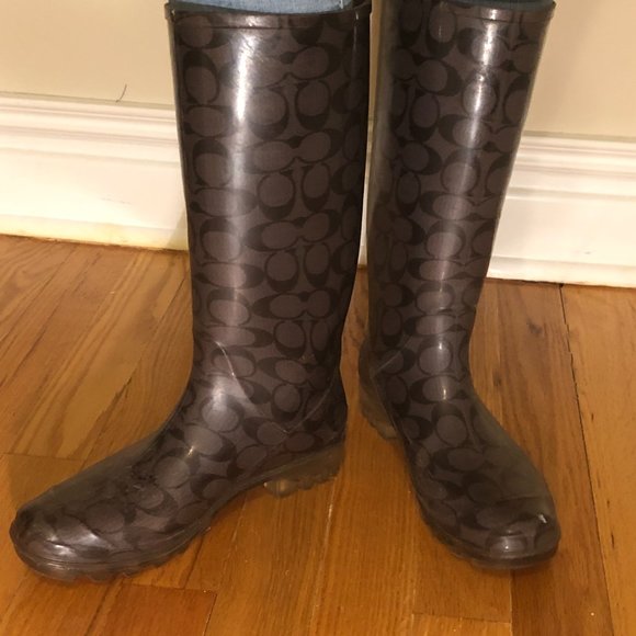 Coach Monogrammed Clear Grey Rainboots - Picture 10 of 14